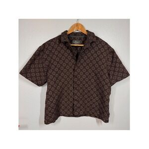Saints‎ Studio Button Up Men's XL Brown Floral Rose Jacquard Short Sleeve Shirt